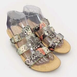 VIONIC RADIA STRAPPY WEDGE SLIDES SANDALS SHOES SNAKE ANIMAL WOMEN 6 RESORT WEAR